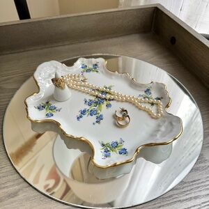 Vintage Limoges Porcelain Floral Trinket Tray | French | Vanity Decor |Gold Leaf